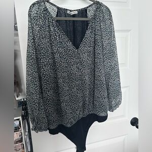 Abercrombie&Fitch Navy Floral Long-sleeve Bodysuit